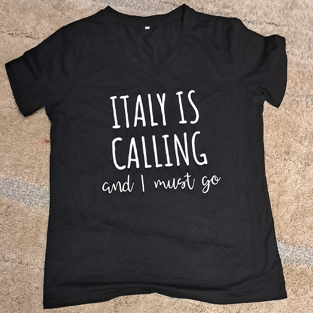 Black Graphic Tee with Italy Print